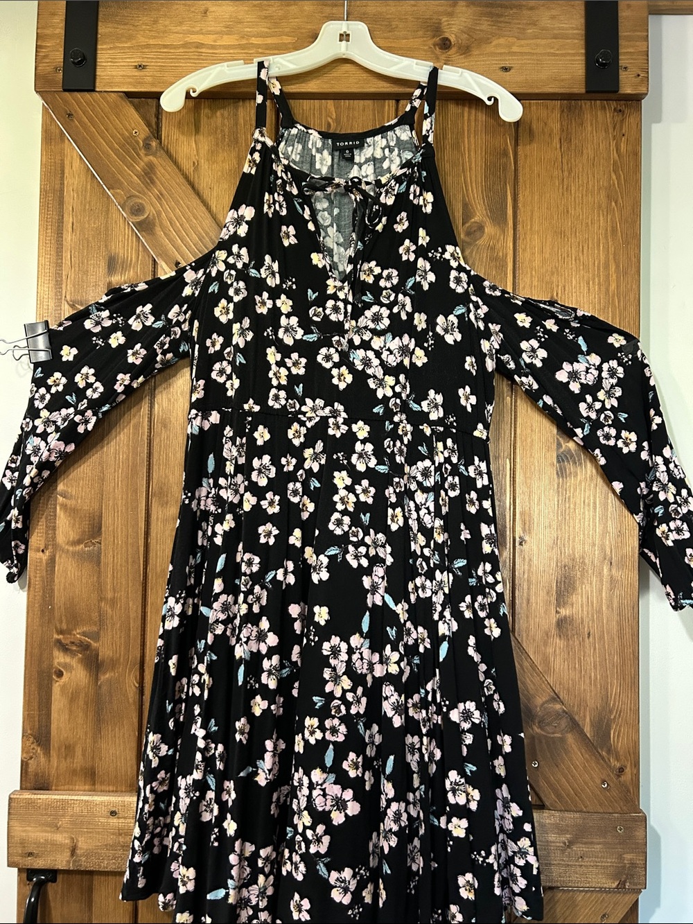 Torrid Black Floral Cold-Shoulder Fit & Flare Dress